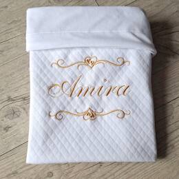 Couverture doublé en tissu matelassé personnalisé, brodé prénom et/ou ornement