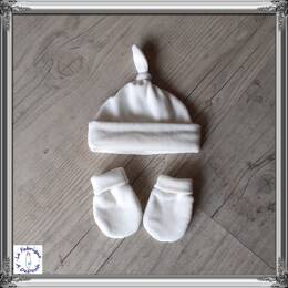 Bonnet noué mixte+moufles en tissu minky extensible doux ou  et chaud: 10couleurs