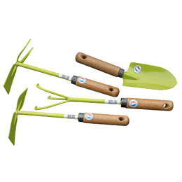 Lot de 4 outils à main (transplantoir, griffe, serfouettes)