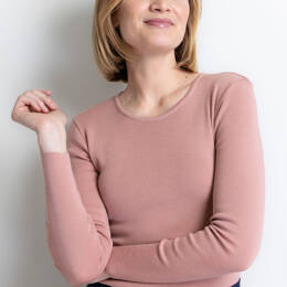 Tee-shirt thermique manches longues femme en laine merinos rose tendresse