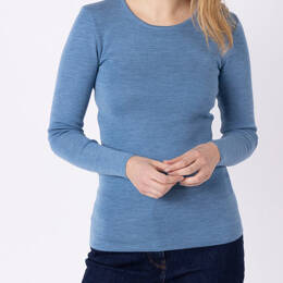 Tee-shirt thermique manches longues femme en laine merinos bleu nordique