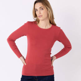 Tee-shirt thermique manches longues femme en laine merinos rouge tendre