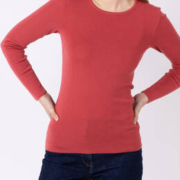 Tee-shirt thermique manches longues femme en laine merinos rouge tendre