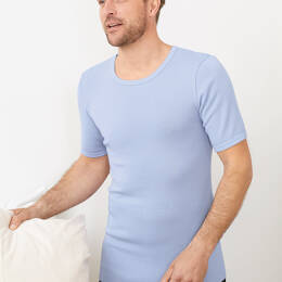Tee-shirt thermique fin homme  laine mérinos bleu ciel