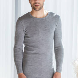 Tee-shirt manches longues thermique homme en laine gris léger