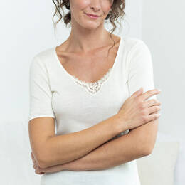 Tee shirt manches courtes laine et soie blanc naturel