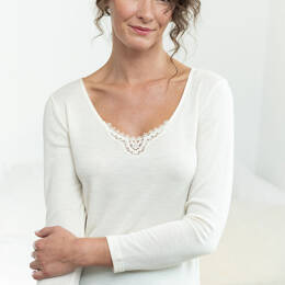 Tee shirt manches longues laine et soie blanc naturel