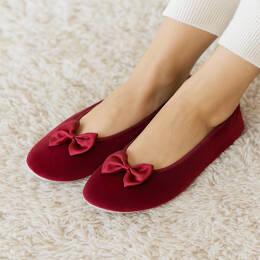 Chaussons ballerines femme en coton rouge bordeaux