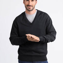 Pull homme col v  100% laine mérinos Noir