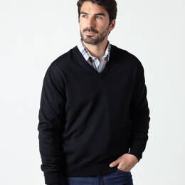 Pull homme col v  100% laine mérinos Noir