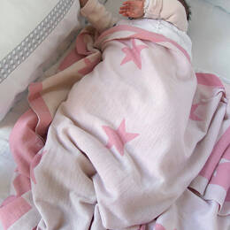Plaid bébé étoiles 100% laine rose poudre