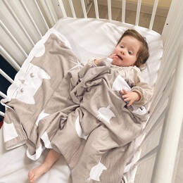 Plaid bébé motif chats en laine beige