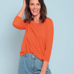 Tee-shirt femme en lin manches 3/4 orange agrume