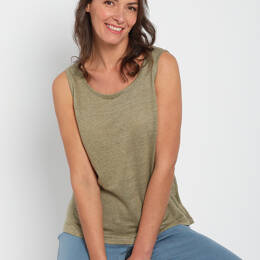 Débardeur femme en lin Vert Kaki
