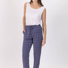 Pantalon femme en viscose imprimé graphique bleu