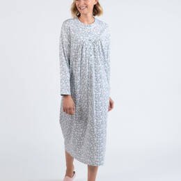 Chemise de nuit femme en coton floral vert sauge