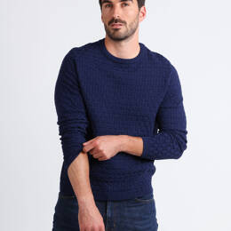 Pull homme damier en laine bleu amiral