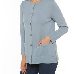 Veste longue femme en laine bleu brume