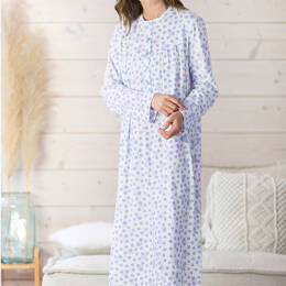 Chemise de nuit femme imprimée en coton pois bleus