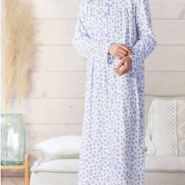 Chemise de nuit femme imprimée en coton pois bleus