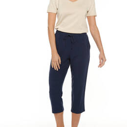 Pantacourt fluide femme en lin bleu marine