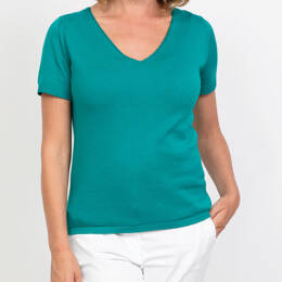Pull femme manches courtes en coton Vert Emeraude