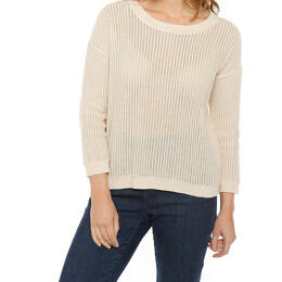 Pull femme coton ajouré beige lin