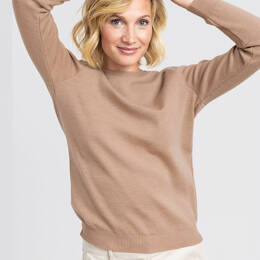 Pull femme en laine mérinos col rond beige