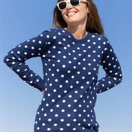 Pull femme à pois en coton bleu marine
