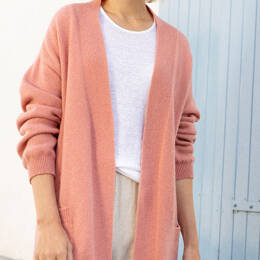 Gilet long femme en laine recyclée rose