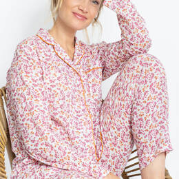 Pyjama femme en coton floral rose