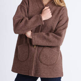 Manteau court femme laine bouillie marron foncé