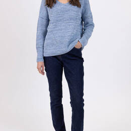 Pull femme décoleté dos bleu mer