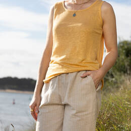 Bermuda femme en coton et lin beige