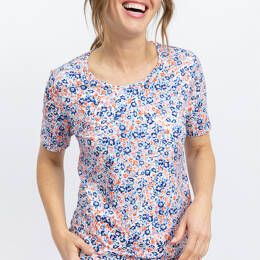 Tee-shirt femme imprimé floral bleu