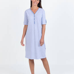 Chemise de nuit femme en coton rayé bleu