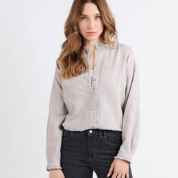 Chemisier femme à carreaux gris en coton