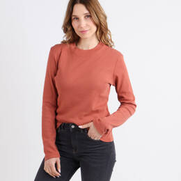 T-shirt femme col montant en coton orange