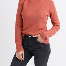 T-shirt femme col montant en coton orange