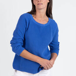 Pull femme en maille perlée coton bleu atlantique