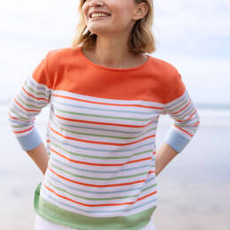 Pull femme rayé en coton orange melon