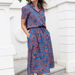 Jupe femme ample en viscose imprimé floral bleu