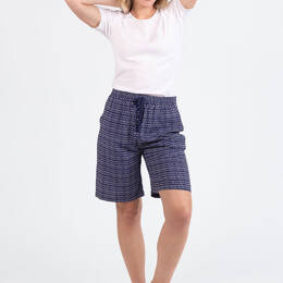Bermuda femme fluide en viscose imprimée graphique bleu