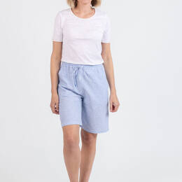 Bermuda femme rayé bleu en lin et coton