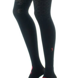 Bas autofixants femme poissons noir et rouge