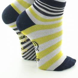 Chaussettes enfant coton fil d'Ecosse rayures marine, jaune et ivoire