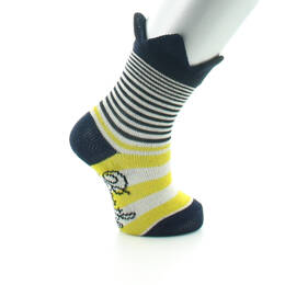 Chaussettes enfant fil d'Ecosse couronne marine sur rayures jaunes