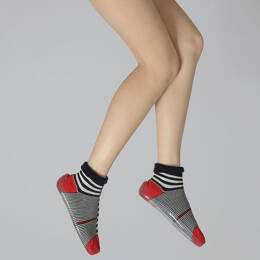 Chausson chaussette mixte Rayures asymetriques marine/ivoire