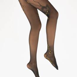 Collants 30D femme marine oiseau gris et jaune