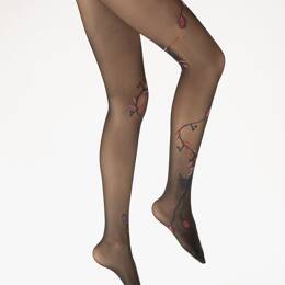 Collants 30D femme noir oiseau marine et rose
